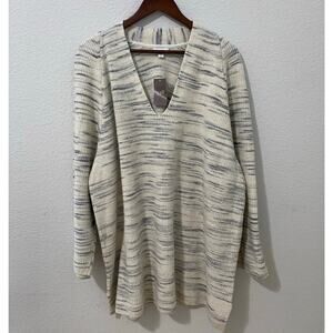 Pure Jill Sweater Top Womens Size 4X V-Neck Ribbed Pearl White Heather Tunic NWT